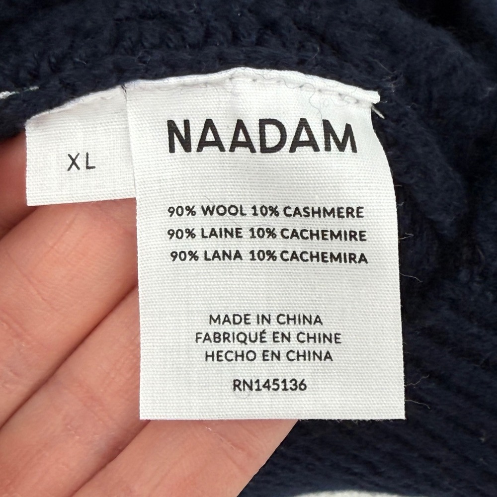 NAADAM Mens XL Wool Cashmere Waffle Knit Sweater Navy Crewneck - Picture 4 of 5